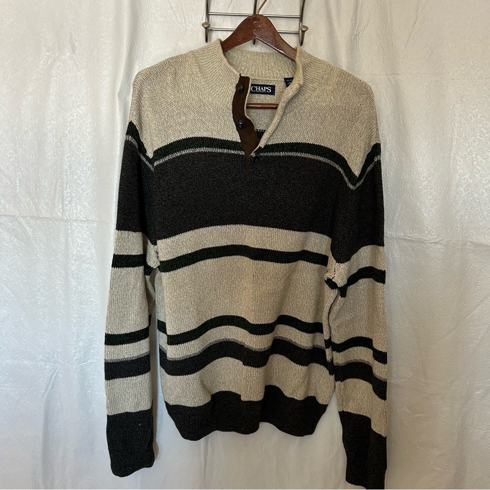 Men’s CHAPS Henley Sweater Cotton Beige, Forest Green, Charcoal Gray Size XL